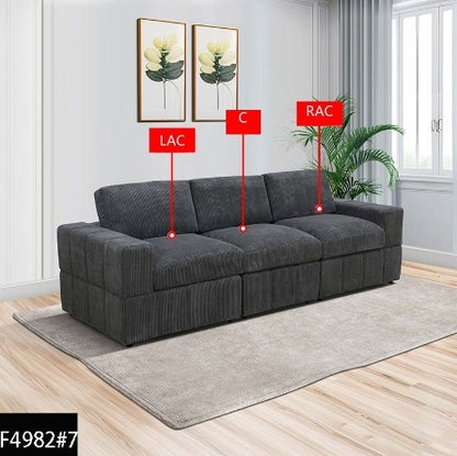 Dark Grey Corduroy Living Room Double Armrests 3-Piece Sofa