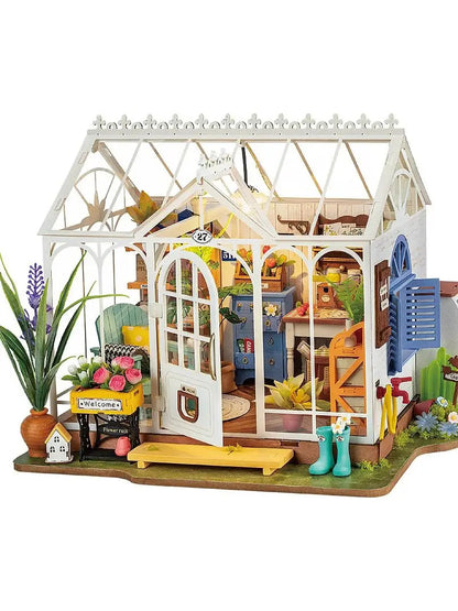Robotime DIY Doll House With Furniture Children Green Miniature Dollhouse Wooden Kits Assemble Toy Xmas Brithday Gifts