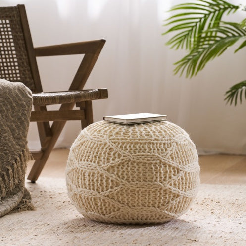 Malibu Knitted Wool 20 X 20 Round Pouf