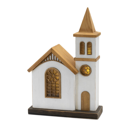 LED Church 12"H Wood 2 AA Batteries, Not Included or USB Cord Included