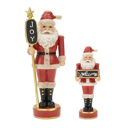 Santa w/Sign (Set of 2) 8"H, 12"H Resin