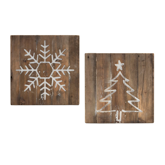 Snowflake and Tree Block (2 Asst) 11.5"SQ Wood