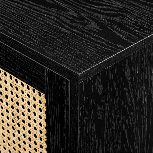 Modern Rattan-Door Low TV Stand For TVs Up To 80 Inches Black