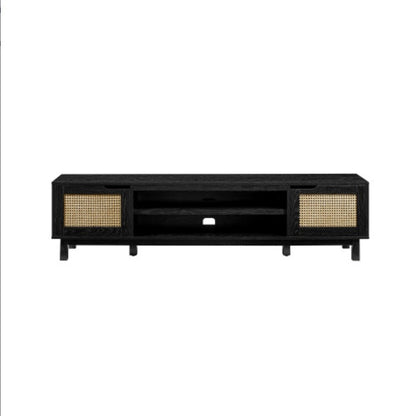 Modern Rattan-Door Low TV Stand For TVs Up To 80 Inches Black