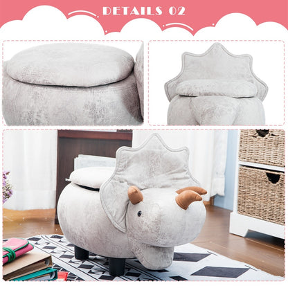 Ride-on Storage Ottoman Footrest Stool with Vivid Adorable Animal Shape (Gray Dinosours)