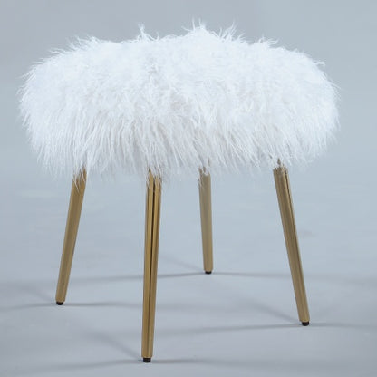 Ravni Faux Fur Accent Ottoman With Gold Legs
