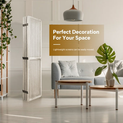 6 Panel Room Partition, 5.6 Foot Pegboard Display Wooden Room Partition Folding Privacy Screen