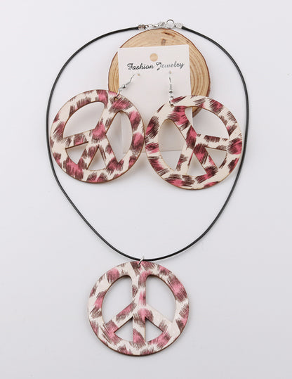 New Leopard Peace Symbol Earrings and Necklace Set