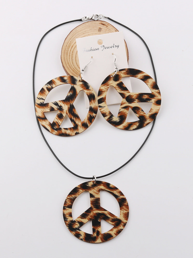 New Leopard Peace Symbol Earrings and Necklace Set