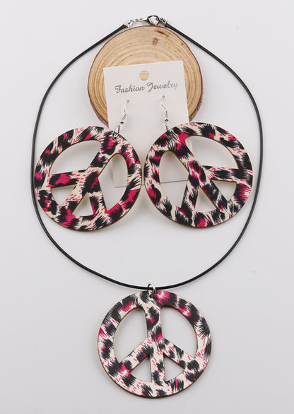 New Leopard Peace Symbol Earrings and Necklace Set