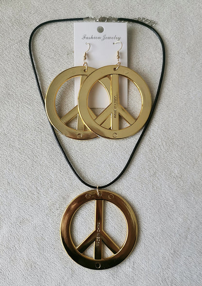 New Leopard Peace Symbol Earrings and Necklace Set
