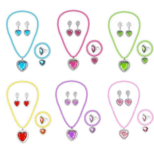 Girls beaded necklace bracelet ear clip ring five-piece set
