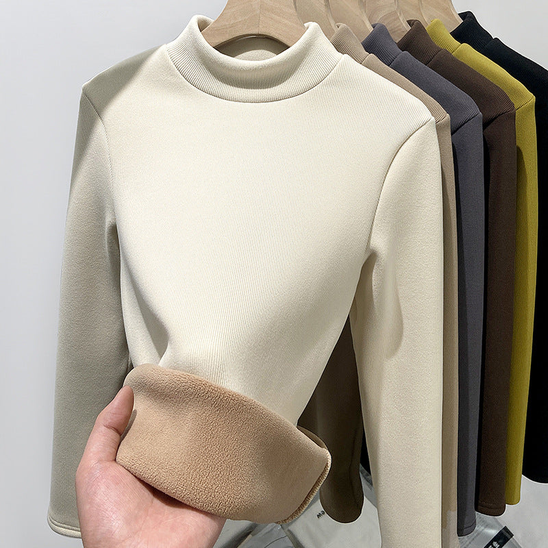 Half turtleneck slim fit knitted sweater base shirt plus velvet warm top autumn and winter small turtleneck