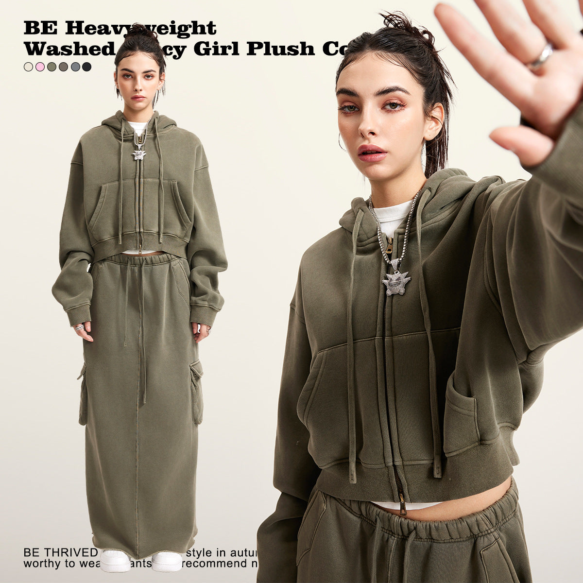Retro Washed Hot Girl Sweatshirt Zipper Jacket Plus Velvet