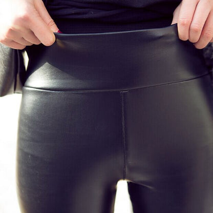 Women's PU leather extended thin high-waisted leather pants women's tight matte imitation leather trousers and leggings