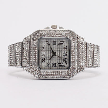 Fashionable square diamond-set full-diamond Roman pattern scale women's watch for women quartz watch