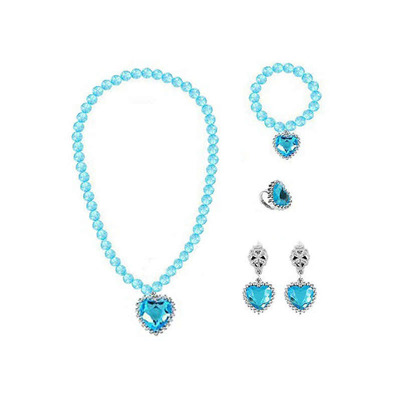 Girls beaded necklace bracelet ear clip ring five-piece set