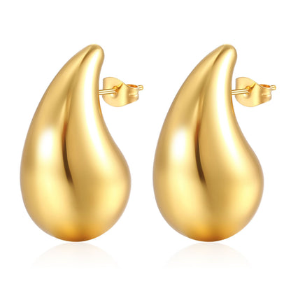 European and American fashion high-end stainless steel water drop hollow earrings versatile geometric electroplating 18k earrings Women's earrings