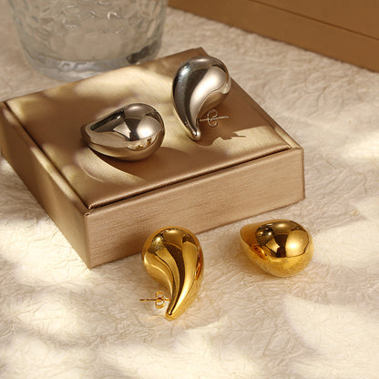 European and American fashion high-end stainless steel water drop hollow earrings versatile geometric electroplating 18k earrings Women's earrings