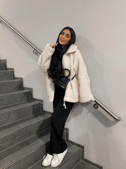 New autumn and winter women's clothing, fashionable, loose, cashmere-proof, personalized, casual, outdoor, zipper jacket