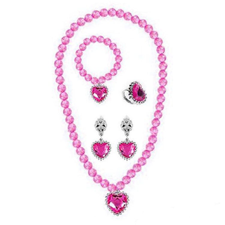 Girls beaded necklace bracelet ear clip ring five-piece set