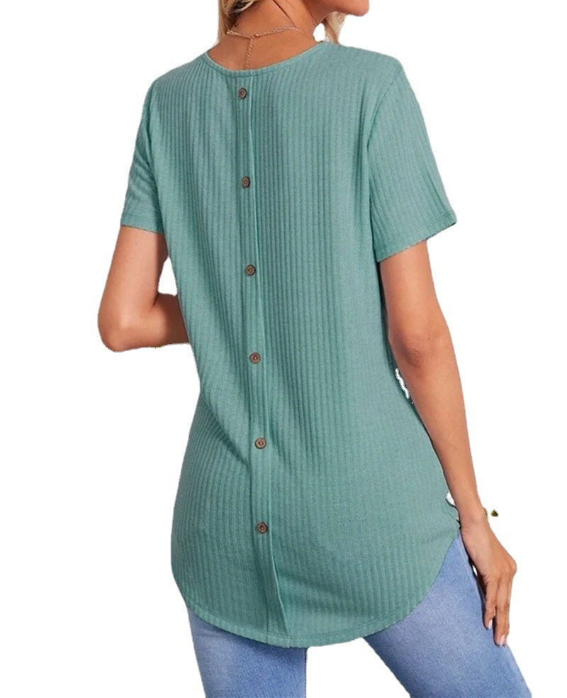 Single-breasted loose-fitting T-shirt with button-down back
