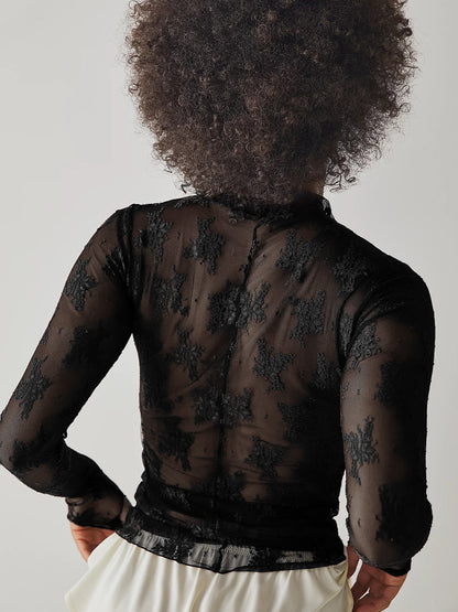 Women's see-through lace tops, mesh multi-color bottoming shirts, sexy hot girl trendy T-shirts