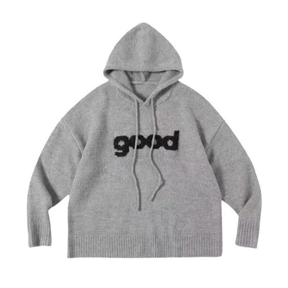 Niche lazy style knitted sweatshirt jacket for women autumn and winter 2023 new loose and slim gray hooded sweater top