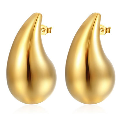 European and American fashion high-end stainless steel water drop hollow earrings versatile geometric electroplating 18k earrings Women's earrings