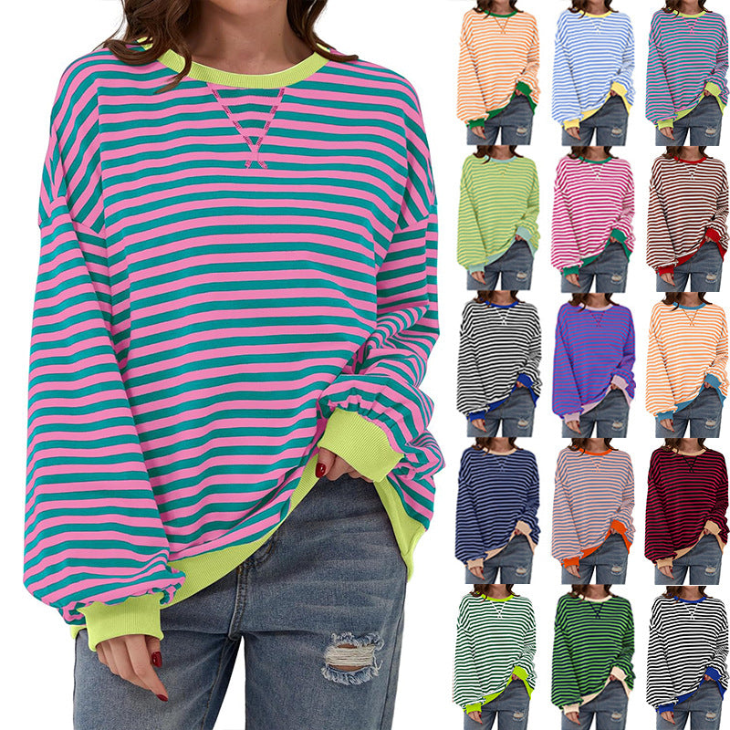 Hot sale loose casual striped sweatshirt for women