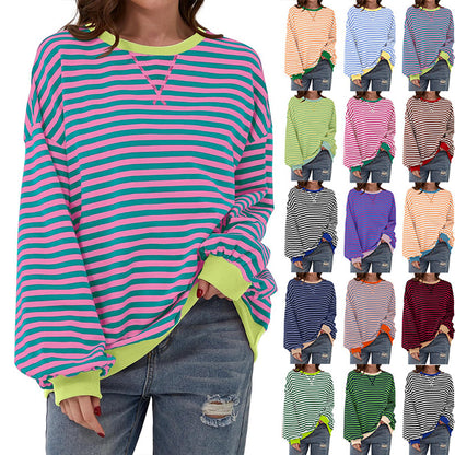 Hot sale loose casual striped sweatshirt for women
