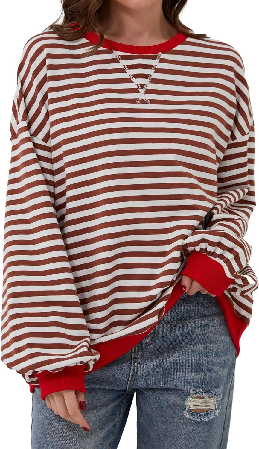 Hot sale loose casual striped sweatshirt for women