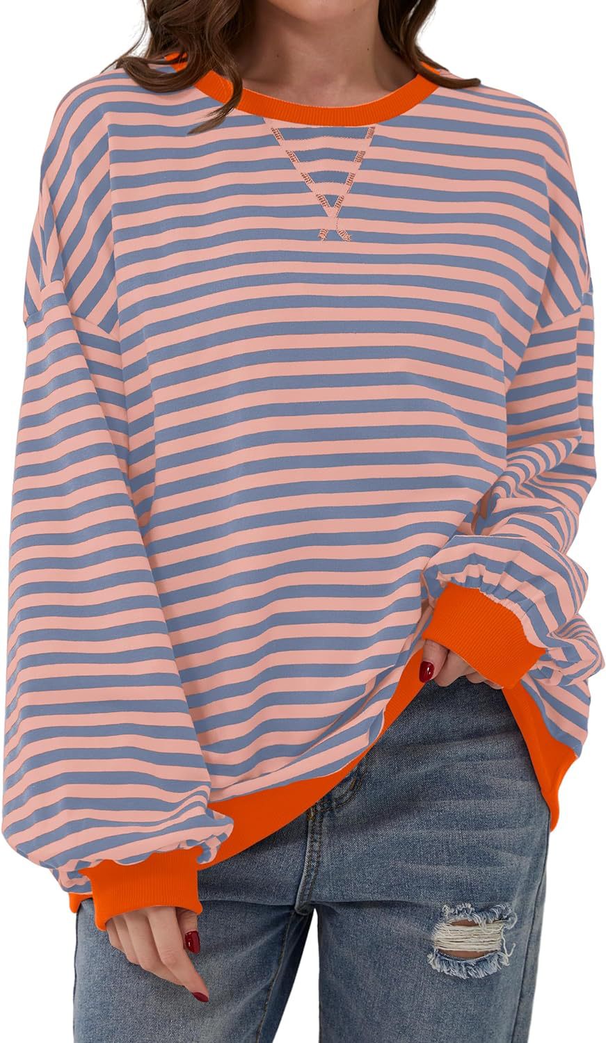 Hot sale loose casual striped sweatshirt for women
