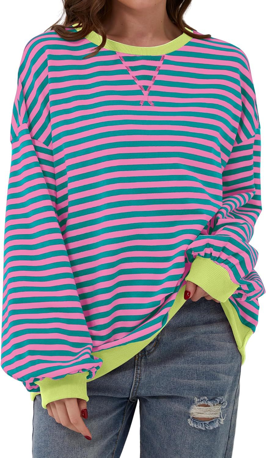Hot sale loose casual striped sweatshirt for women