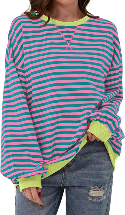 Hot sale loose casual striped sweatshirt for women