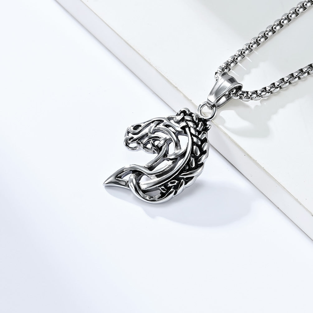 Retro Hollow Horse Head Necklace Unisex Style Art Line Abstract Horse Head Pendant Ready in Stock