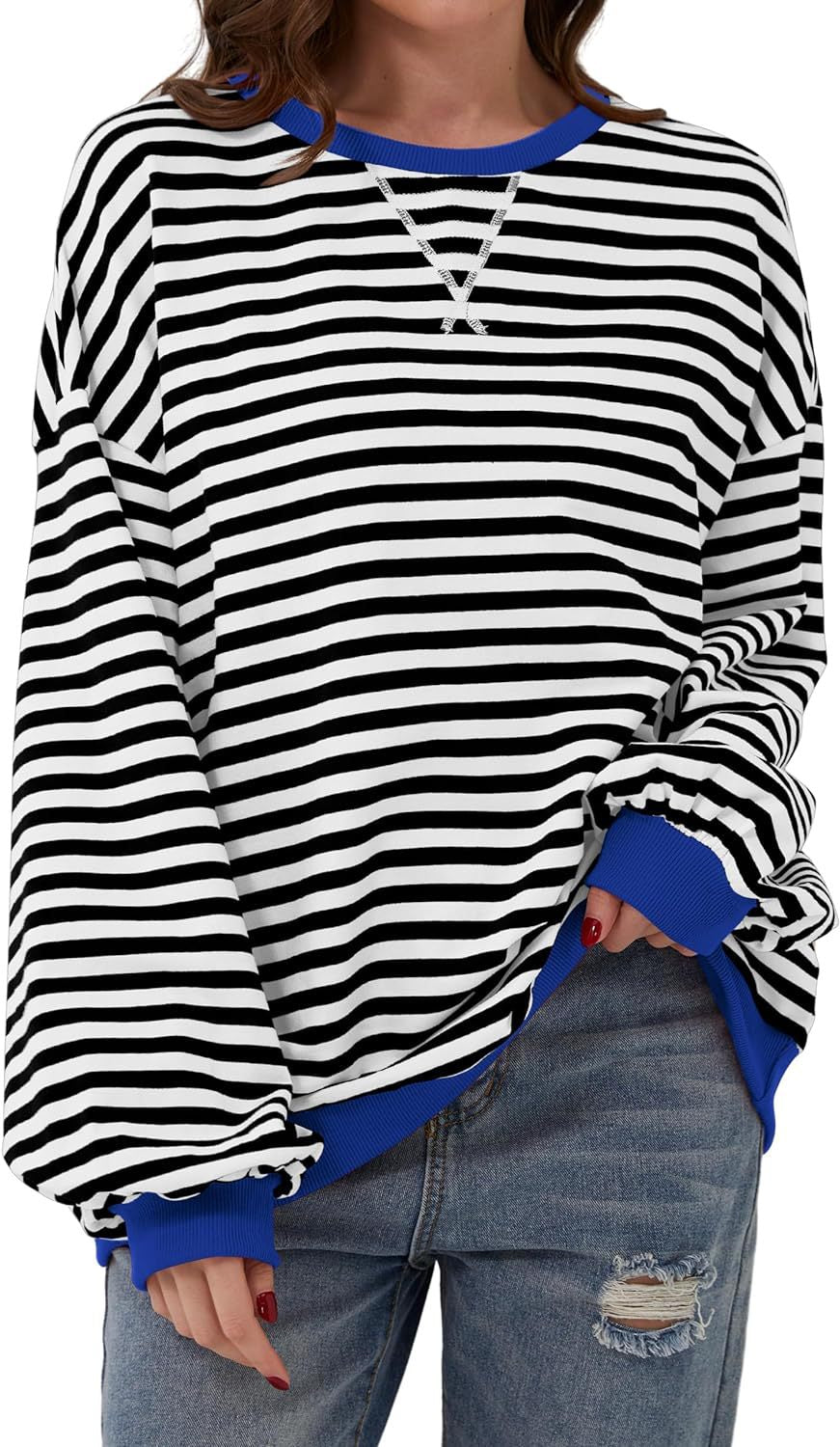 Hot sale loose casual striped sweatshirt for women