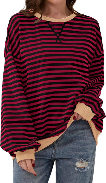 Hot sale loose casual striped sweatshirt for women