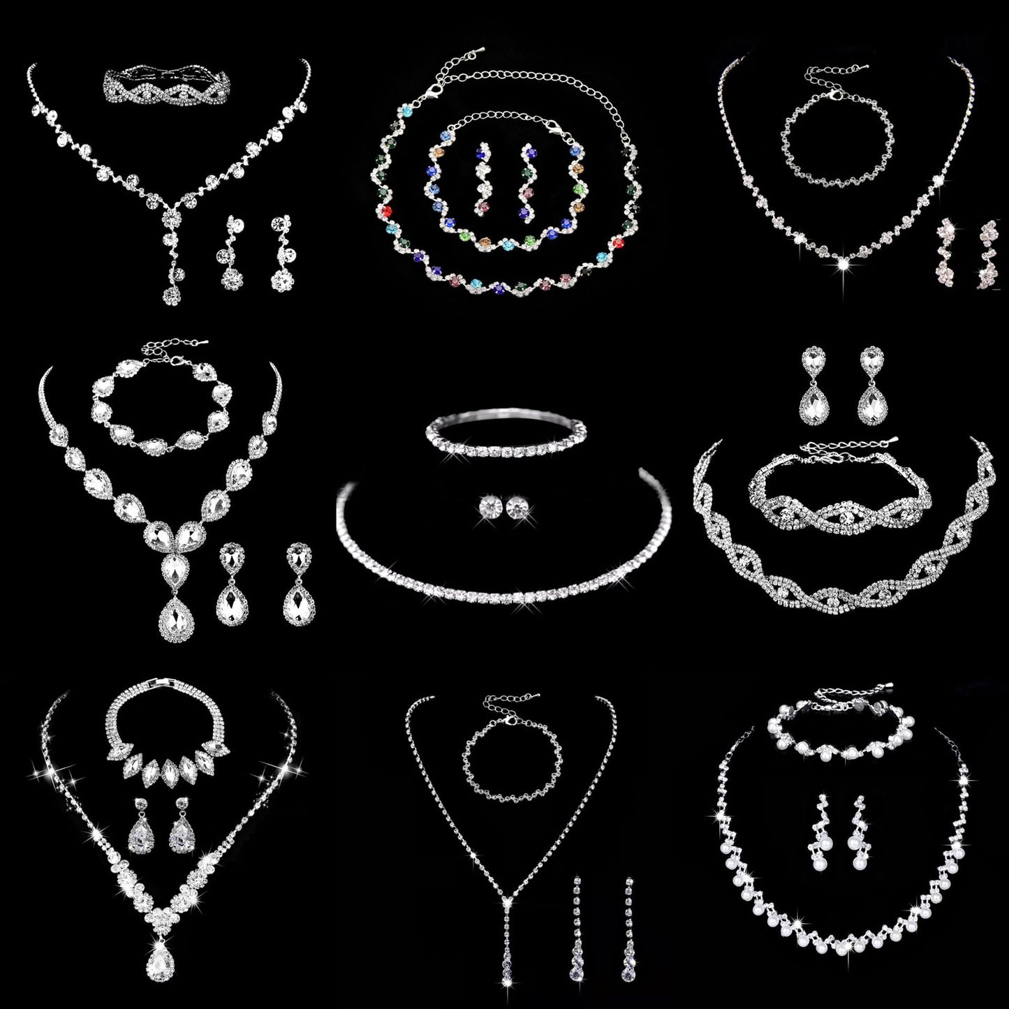 Bridal necklace earrings bracelet three piece set