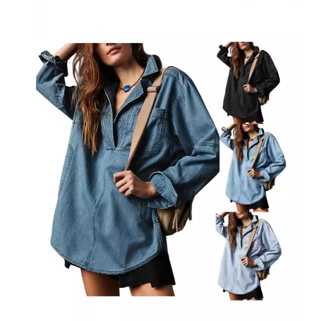 Denim Jacket New Style European and American Long Sleeve Jacket V Neck Fashion Design Casual Jacket