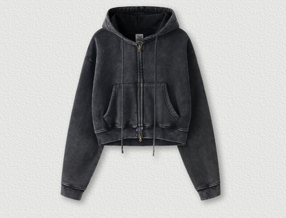 Retro Washed Hot Girl Sweatshirt Zipper Jacket Plus Velvet