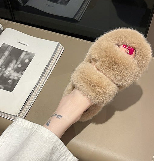 New style women's furry slippers for outdoor wear