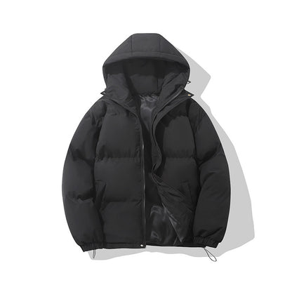 Couples hooded cotton jacket outdoor coat thick warm solid color