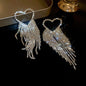 European and American popular diamond-encrusted metal long tassel earrings for women, high-end earrings with niche temperament