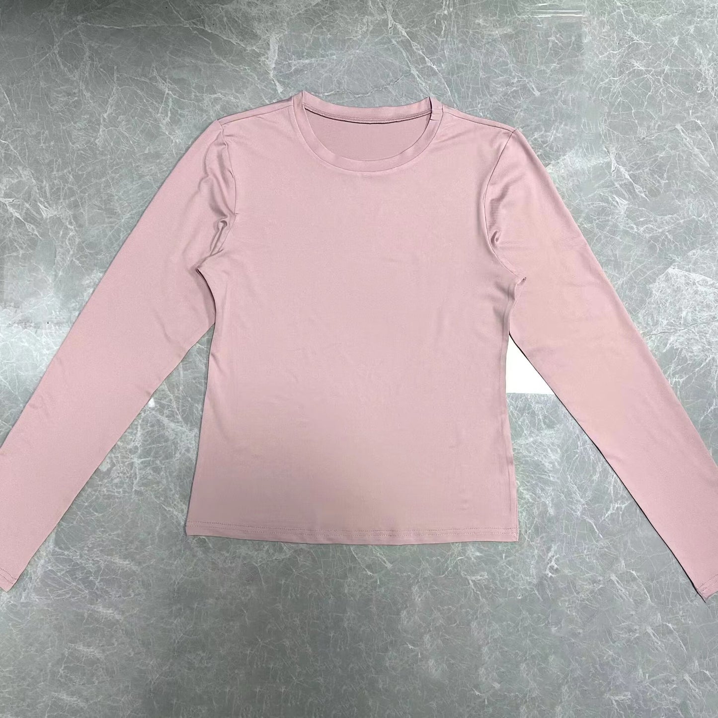 European and American clothing casual long-sleeved T-shirt spring and autumn solid color slim pullover T-shirt women's street wear bottoming shirt top