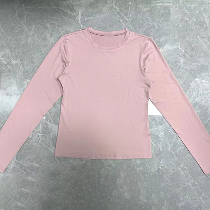 European and American clothing casual long-sleeved T-shirt spring and autumn solid color slim pullover T-shirt women's street wear bottoming shirt top