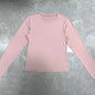 European and American clothing casual long-sleeved T-shirt spring and autumn solid color slim pullover T-shirt women's street wear bottoming shirt top