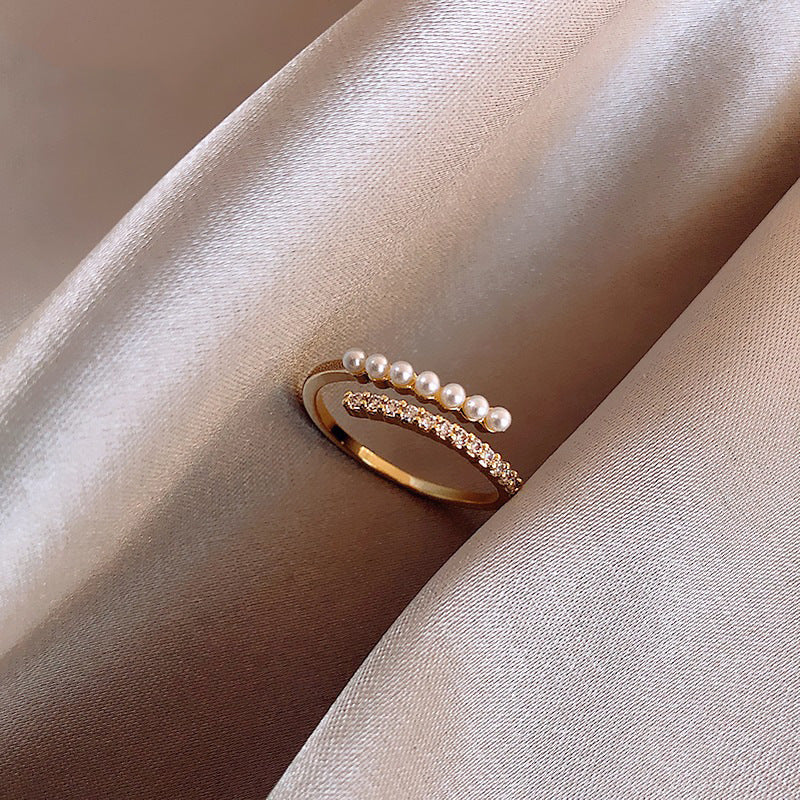 European and American ins style open ring women's high-end personalized pearl index ring niche design hand jewelry