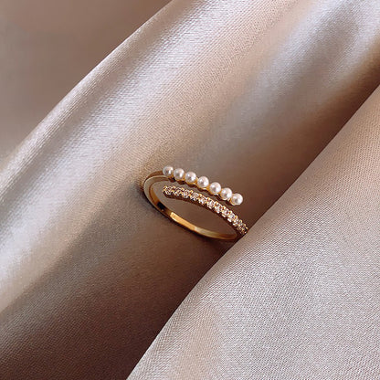 European and American ins style open ring women's high-end personalized pearl index ring niche design hand jewelry