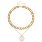 Double layer geometric round white mother-of-pearl pendant necklace for women
